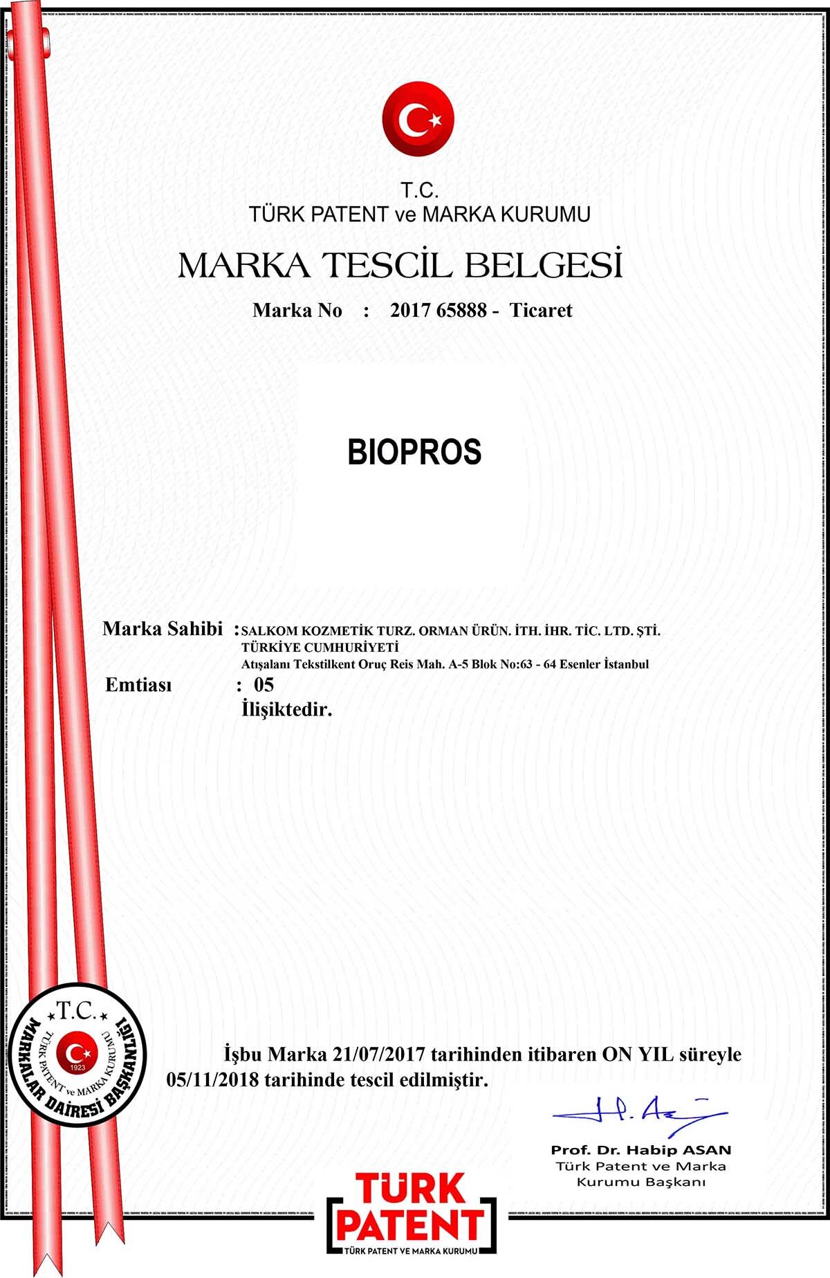 Biopros Marka Tescil