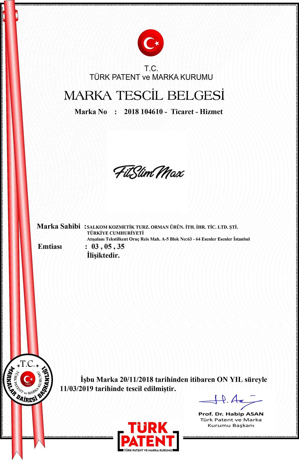 FitSlimMax Marka Tescil