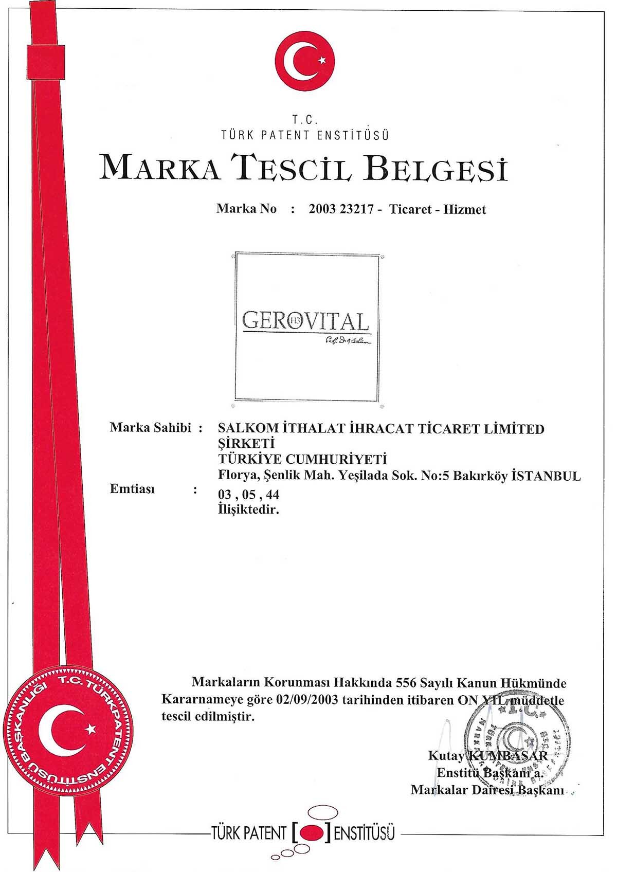 Gerovital Marka Tescili