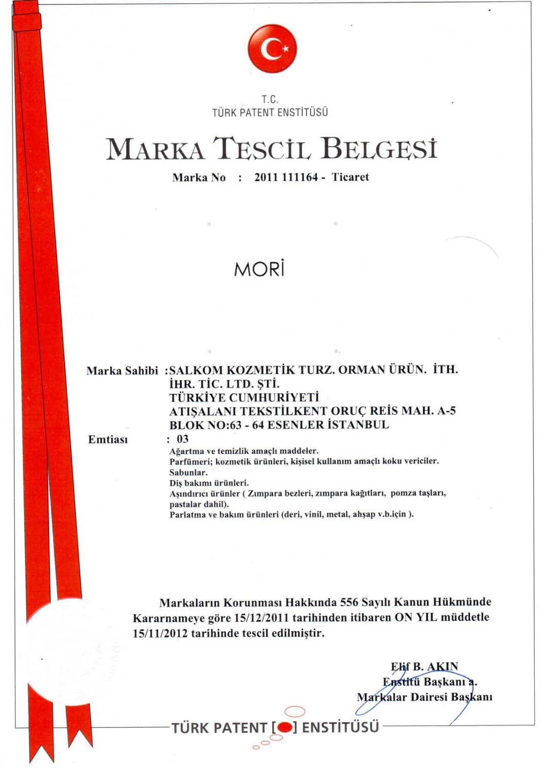 Mori Marka Tescili