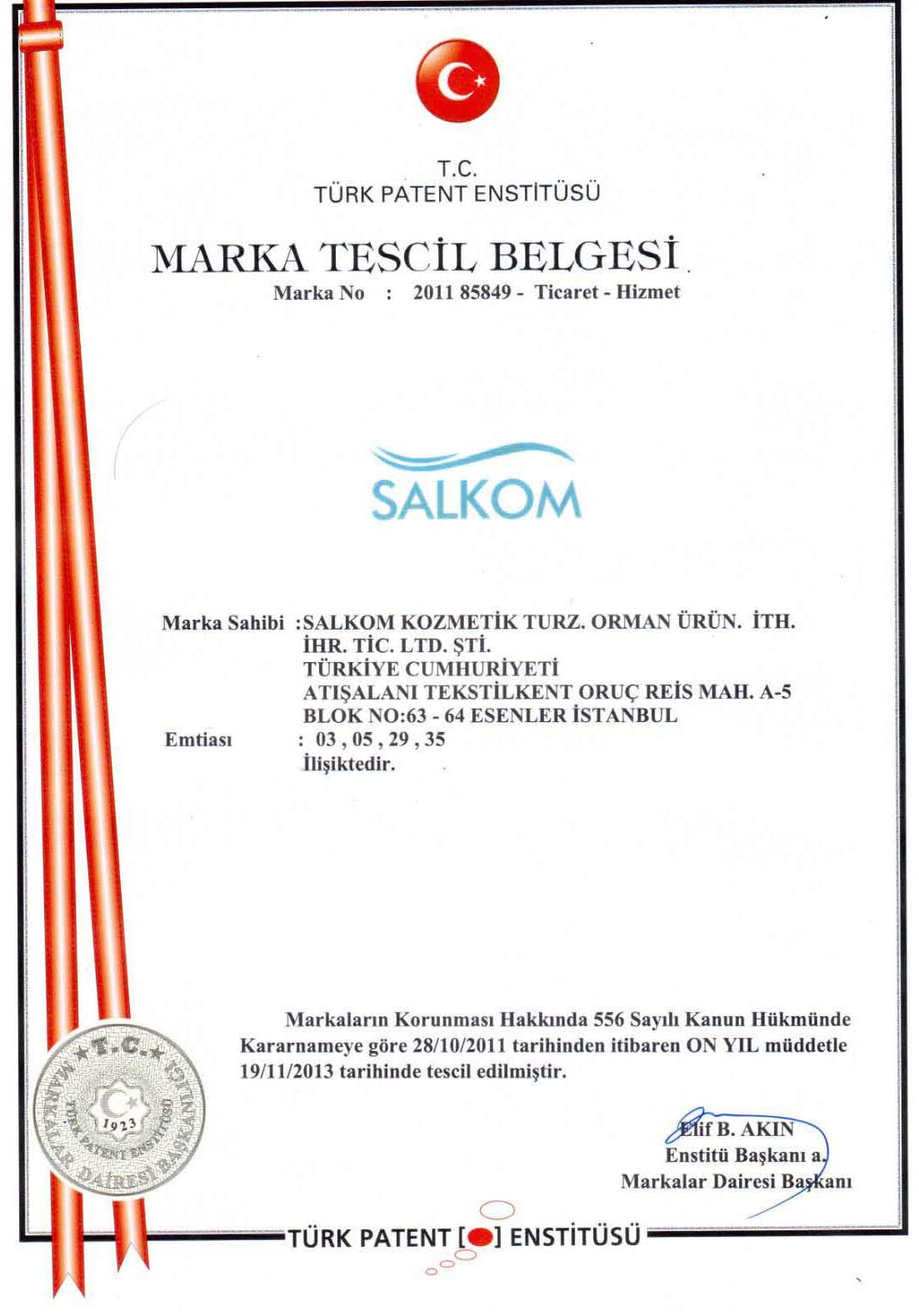 Salkom Marka Tescili